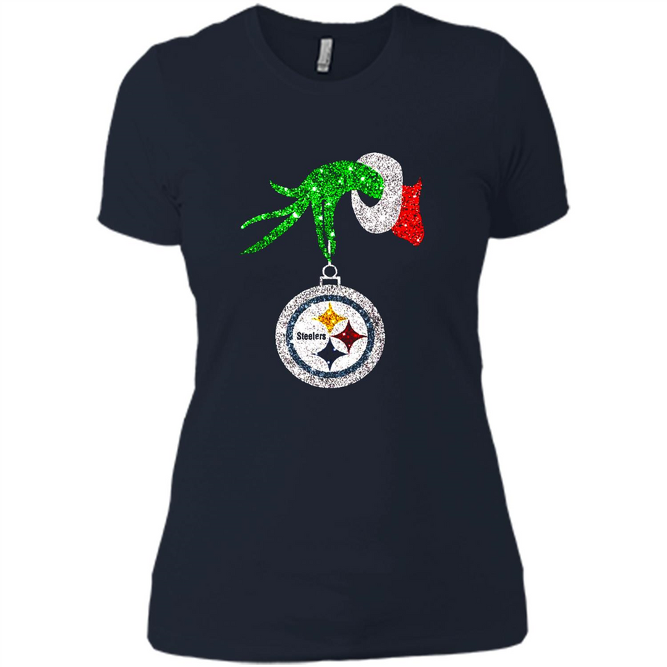 Fantastic Pittsburgh Steelers Glitter Grinch Monogram Ornament Christmas Gift - Ladies' Boyfriend T-Shirt