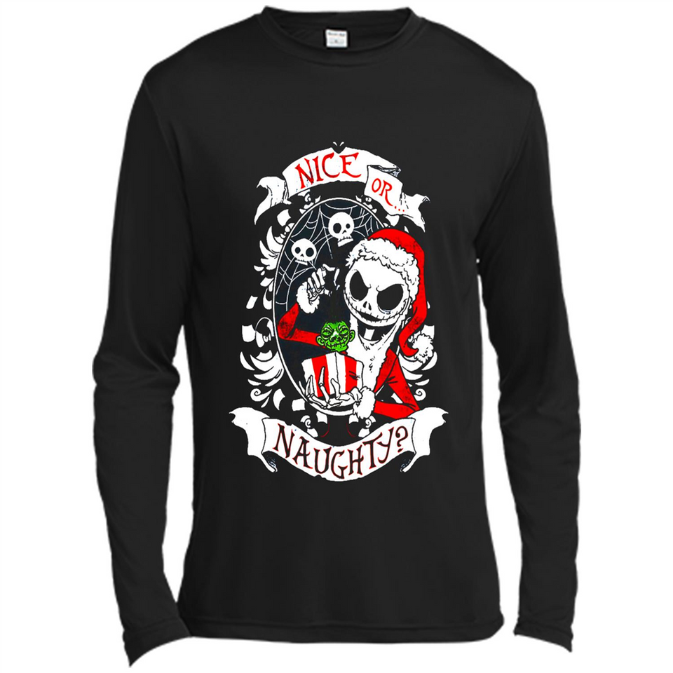 Christmas Shirt, Santa Nice Or Naughty Xmas - Canvas Long Sleeve T-Shirt