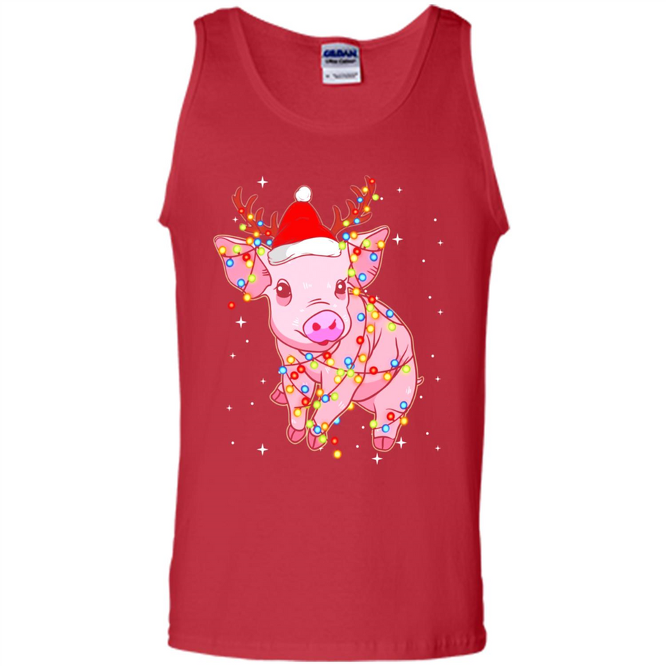 Christmas Lights Pig Wearing Santa Hat Funny Xmas - Tank Top