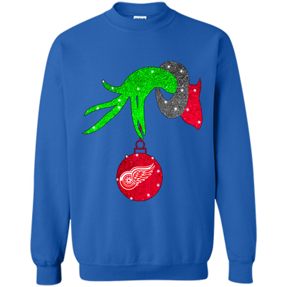 GRINCH HAND HOLDING DETROIT RED WINGS GLITTER CHRISTMAS PINGPONG