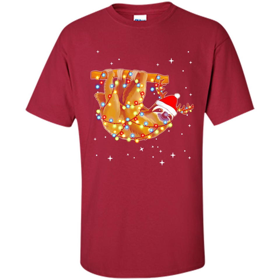 Christmas Lights Sloth Wearing Santa Hat Funny Xmas - Shirt