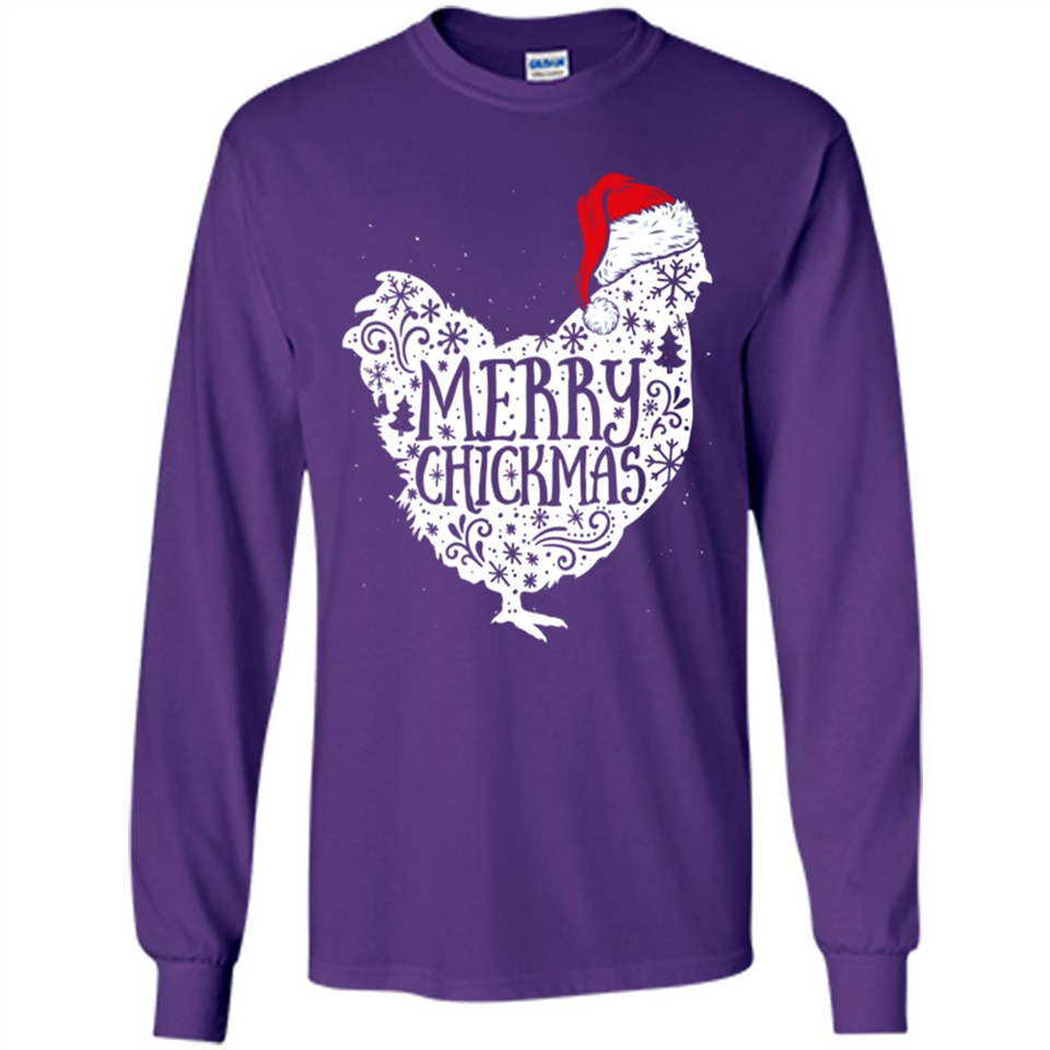 Chicken Christmas T Shirt Merry Chickmas Santa Claus Gifts - Long Sleeve T-Shirt