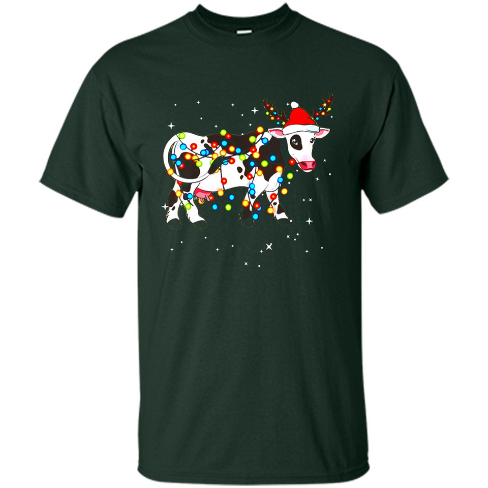 Christmas Lights Cow Wearing Santa Hat Funny Xmas Sweatshirt - Shirt
