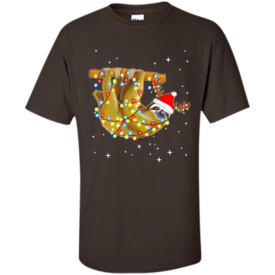 Christmas Lights Sloth Wearing Santa Hat Funny Xmas - Shirt