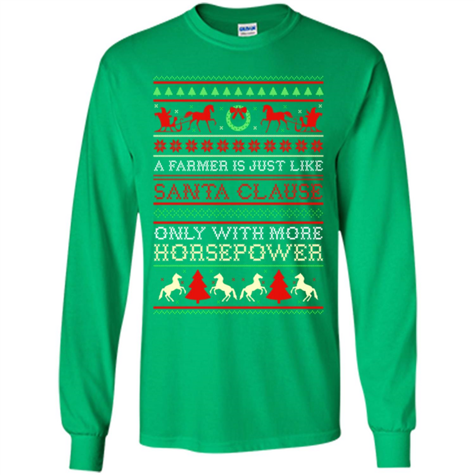 Funny Farmers Gift Ugly Santa Claus Horsepower - Long Sleeve T-Shirt