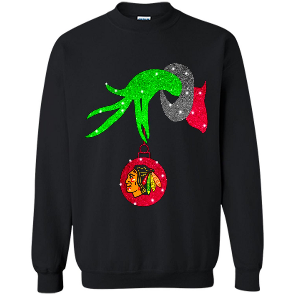 GRINCH HAND HOLDING CHICAGO BLACKHAWKS GLITTER CHRISTMAS PINGPONG