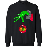 GRINCH HAND HOLDING CHICAGO BLACKHAWKS GLITTER CHRISTMAS PINGPONG