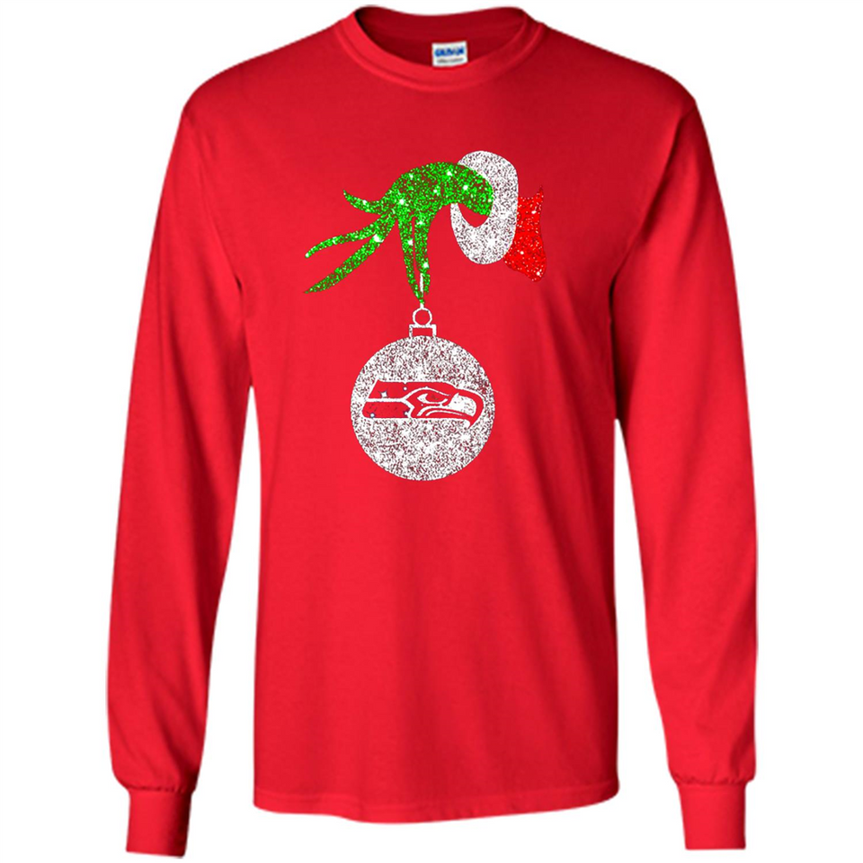 Funny Seattle Seahawks Glitter Grinch Monogram Ornament Christmas Gift - Long Sleeve T-Shirt