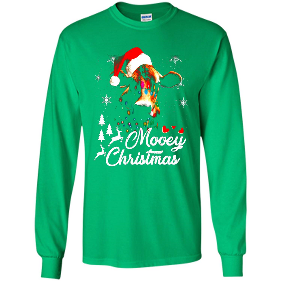 Mooey Christmas Cow Santa Christmas Lover Lights Sweatshirt - Long Sleeve T-Shirt