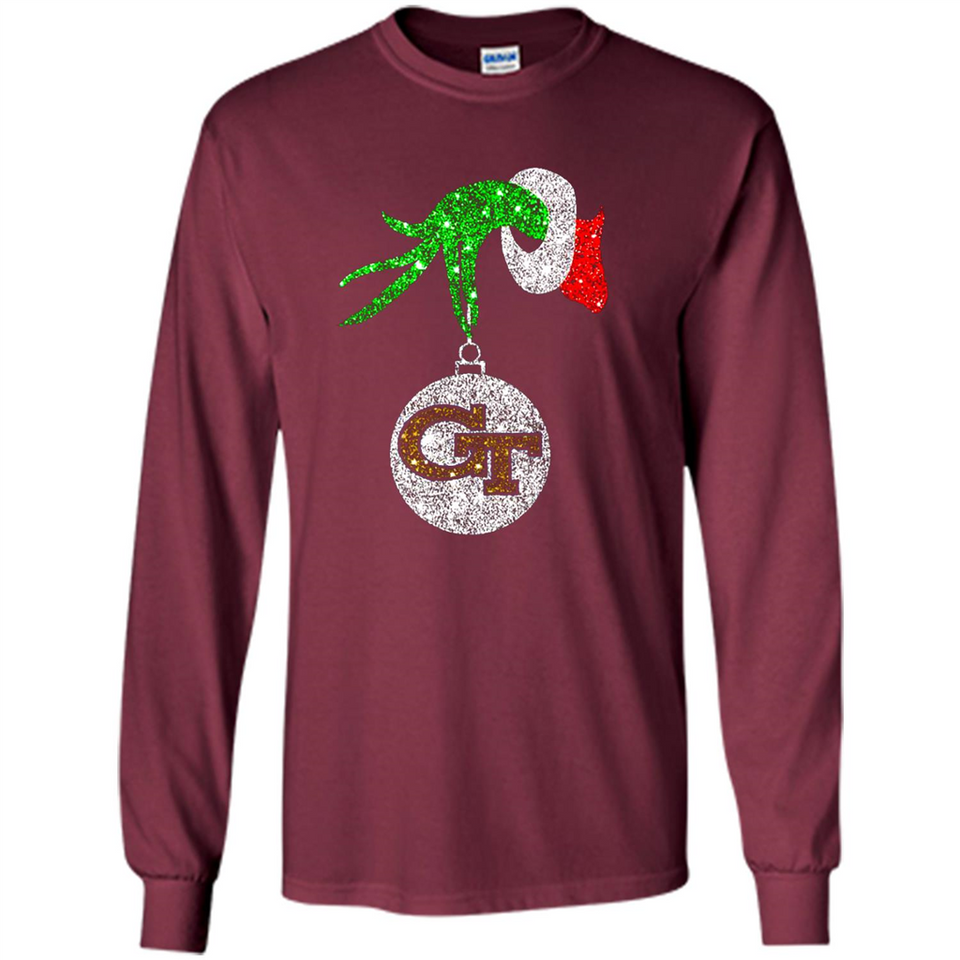 Fantastic Georgia Tech Yellow Jackets Glitter Grinch Monogram Ornament Christmas - Long Sleeve T-Shirt