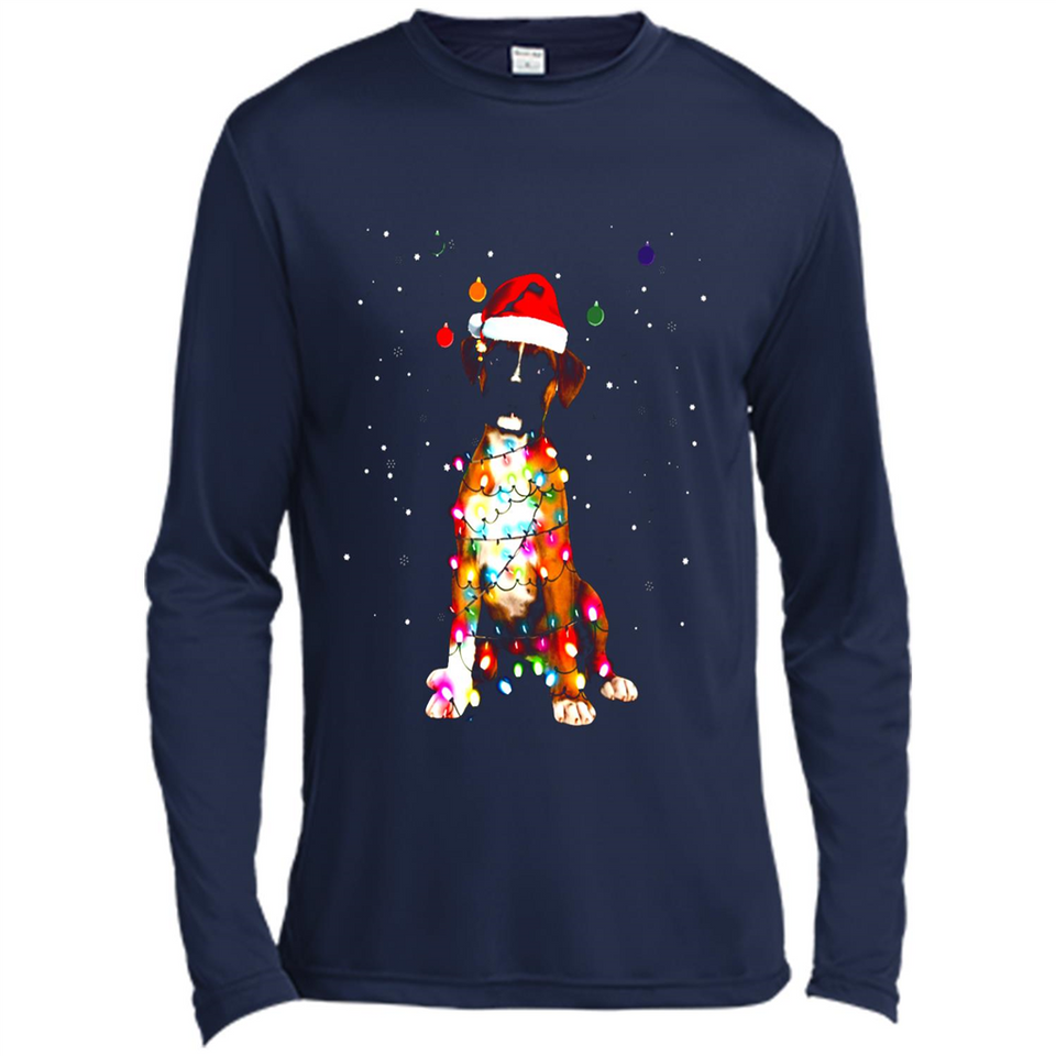 Christmas Lights Boxer Dog Funny Xmas Sweatshirt - Canvas Long Sleeve T-Shirt