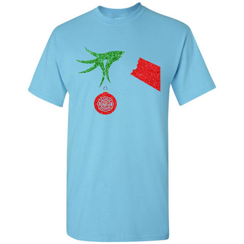 Funny Grinch Hand holding Firefighter ornament Christmas Sporty T-Shirt - Shirt
