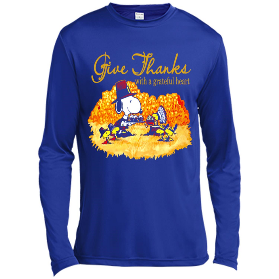 Snoopy Thanksgiving Give Thanks With A Grateful Heart - Canvas Long Sleeve T-Shirt