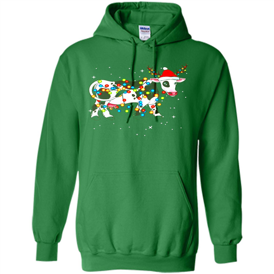 Christmas Lights Cow Wearing Santa Hat Funny Xmas Sweatshirt - Hoodie