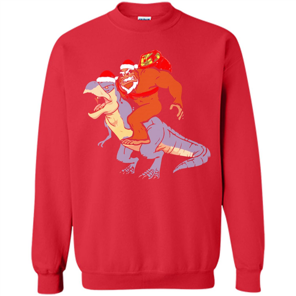 Bigfoot Riding Dinosaurus T-Shirt Funny Bigfoot Santa - Sweatshirt