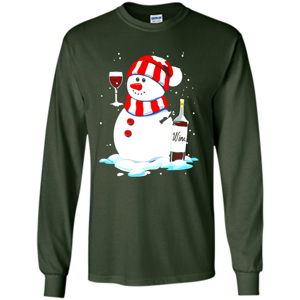 Cute Snowman drink Red Wine Christmas T-Shirt - Long Sleeve T-Shirt