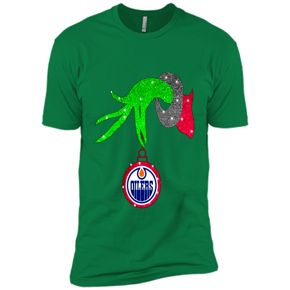 GRINCH HAND HOLDING EDMONTON OILERS GLITTER CHRISTMAS PINGPONG