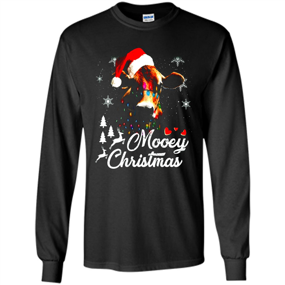 Mooey Christmas Cow Santa Christmas Lover Lights Sweatshirt - Long Sleeve T-Shirt