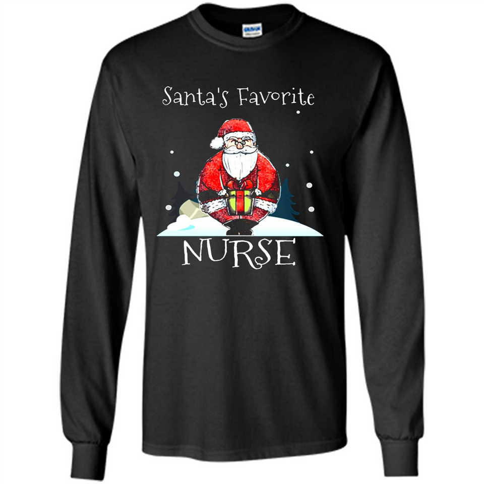 Funny Christmas Nurse Shirt, Santa_s Favorite Nurse - Long Sleeve T-Shirt