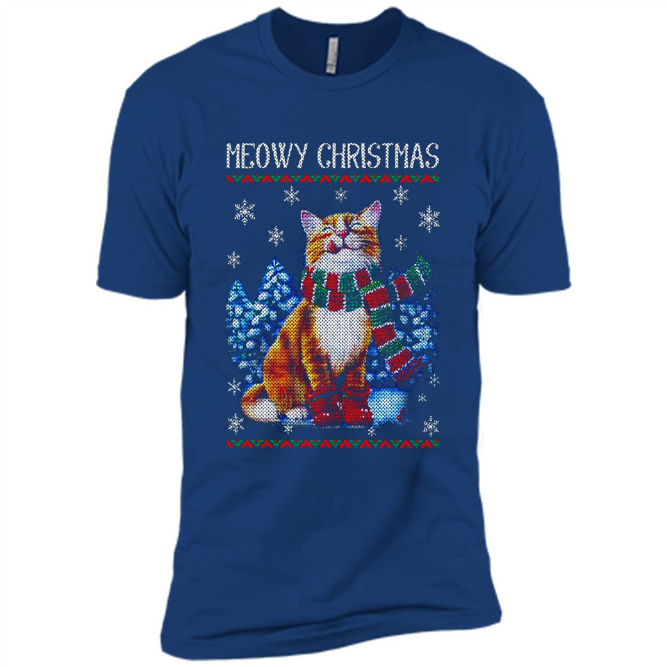 Christmas Ugly Sweater Cat With Christmas Meowy Chritstmas - Premium Short Sleeve T-Shirt