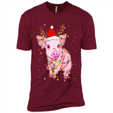 Christmas Lights Pig Wearing Santa Hat Funny Xmas - Premium Short Sleeve T-Shirt