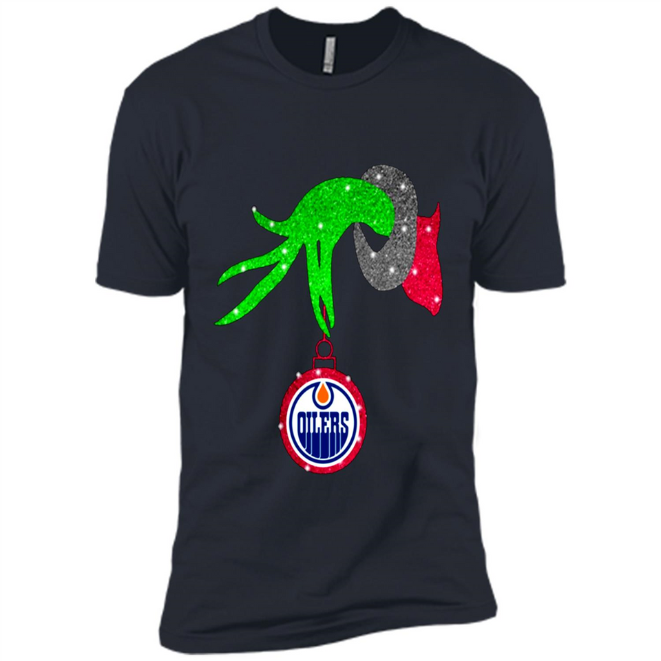 GRINCH HAND HOLDING EDMONTON OILERS GLITTER CHRISTMAS PINGPONG