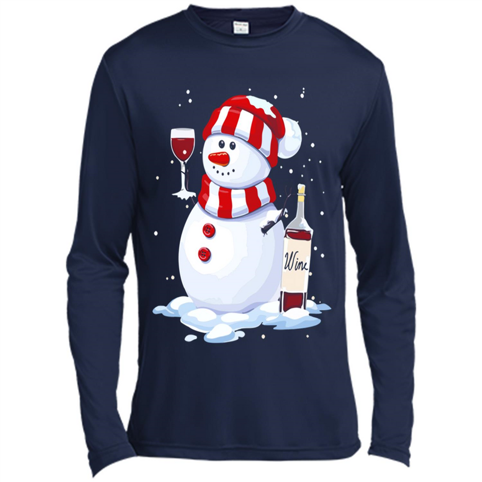 Cute Snowman drink Red Wine Christmas - Canvas Long Sleeve T-Shirt