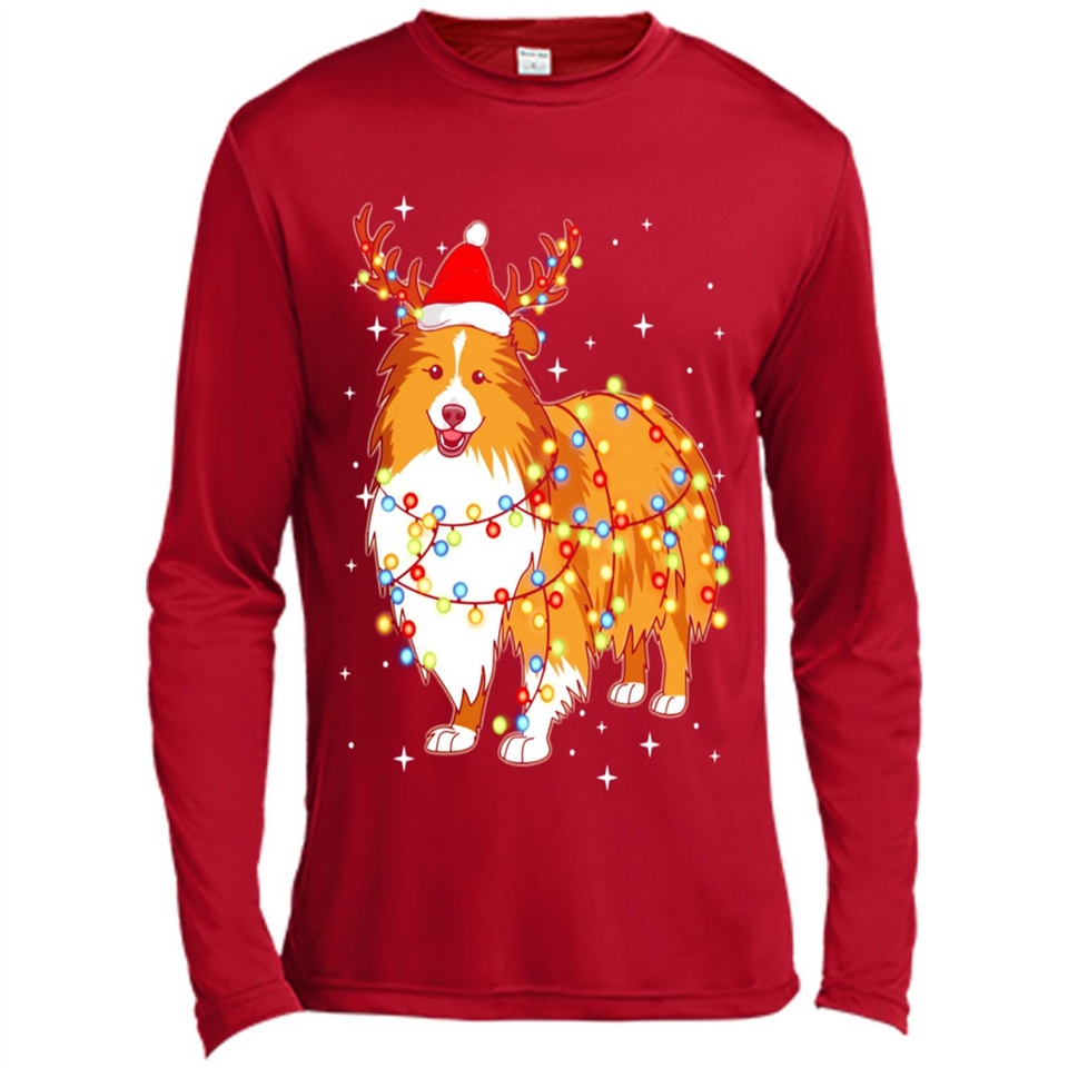 Christmas Lights Shetland Sheepdog Wearing Santa Hat Funny Xmas - Canvas Long Sleeve T-Shirt