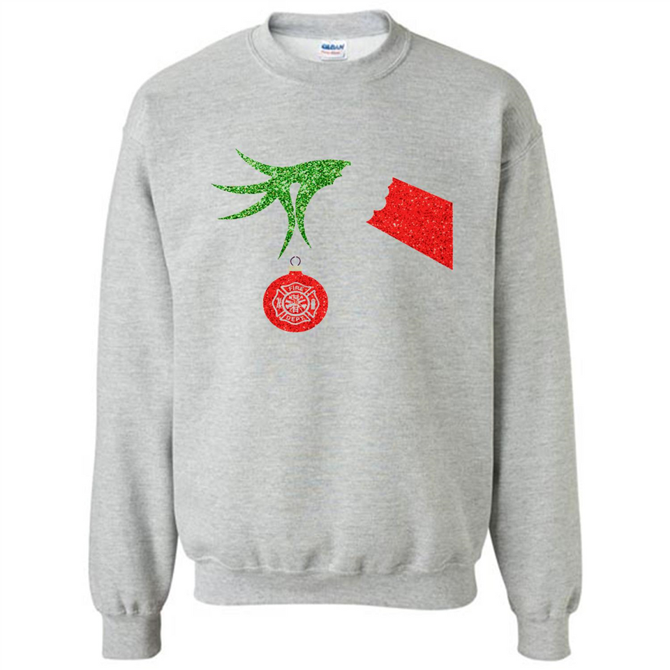 Funny Grinch Hand holding Firefighter ornament Christmas Sporty T-Shirt - Sweatshirt