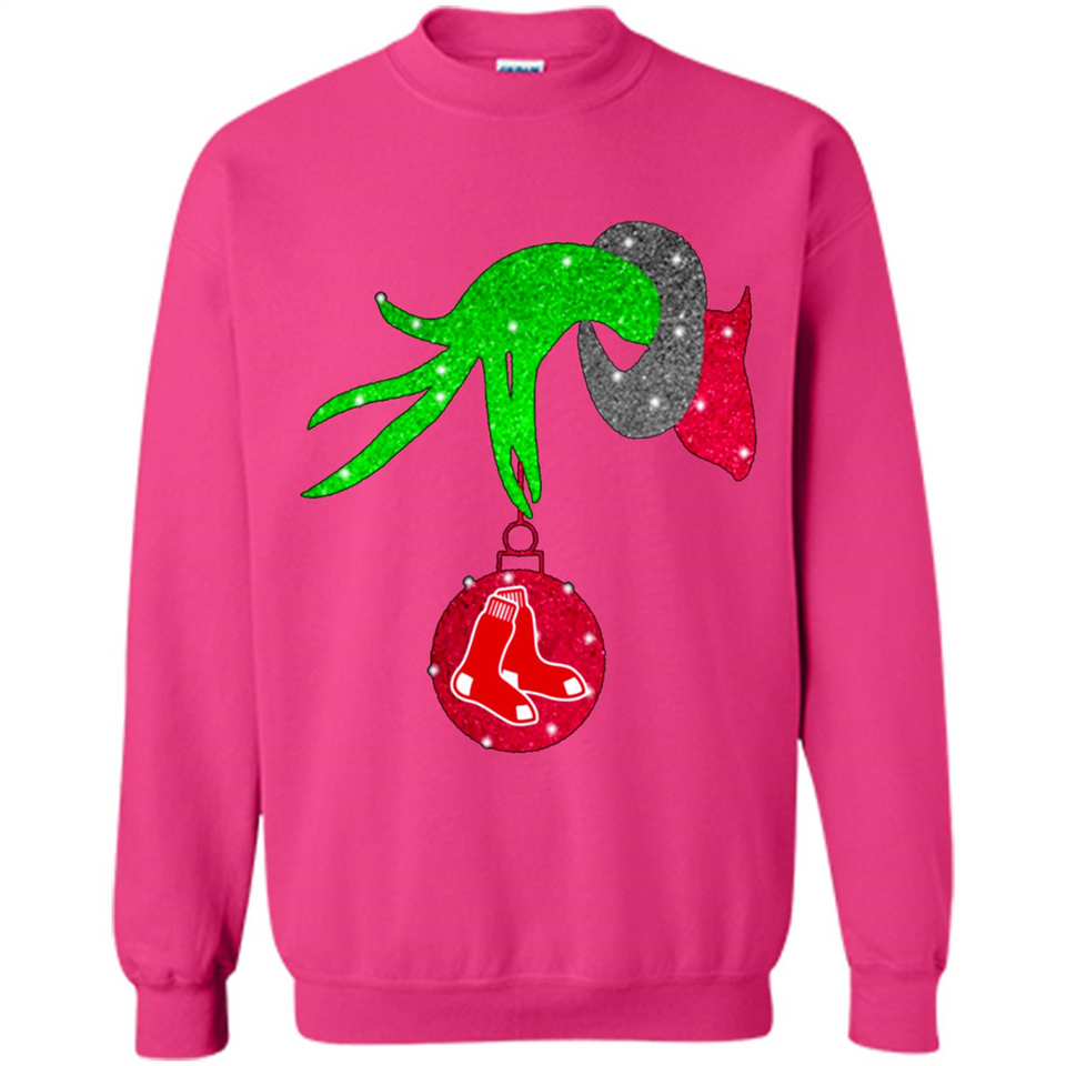 GRINCH HAND HOLDING BOSTON RED SOX GLITTER CHRISTMAS PINGPONG