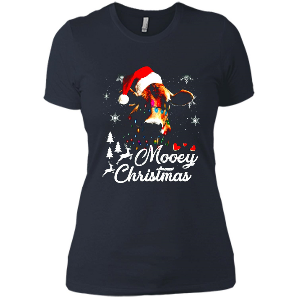 Mooey Christmas Cow Santa Christmas Lover Lights Sweatshirt - Ladies' Boyfriend T-Shirt