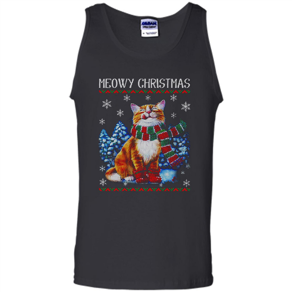 Christmas Ugly Sweater Cat With Christmas Meowy Chritstmas - Tank Top