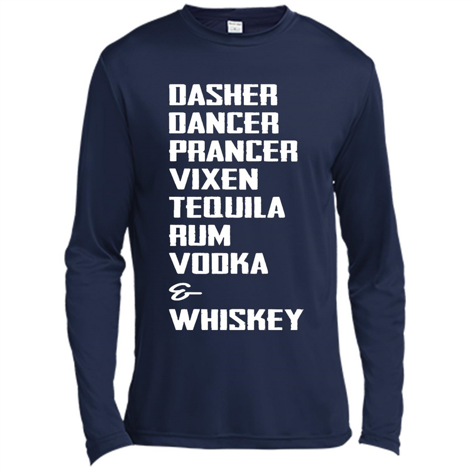 Dasher Dancer Prancer Vixen Tequila Rum Vodka Whiskey Reindeer Christmas T-Shirt - Canvas Long Sleeve T-Shirt
