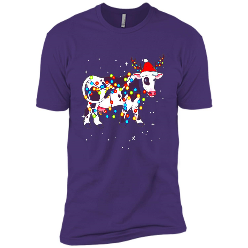 Christmas Lights Cow Wearing Santa Hat Funny Xmas Sweatshirt - Premium Short Sleeve T-Shirt