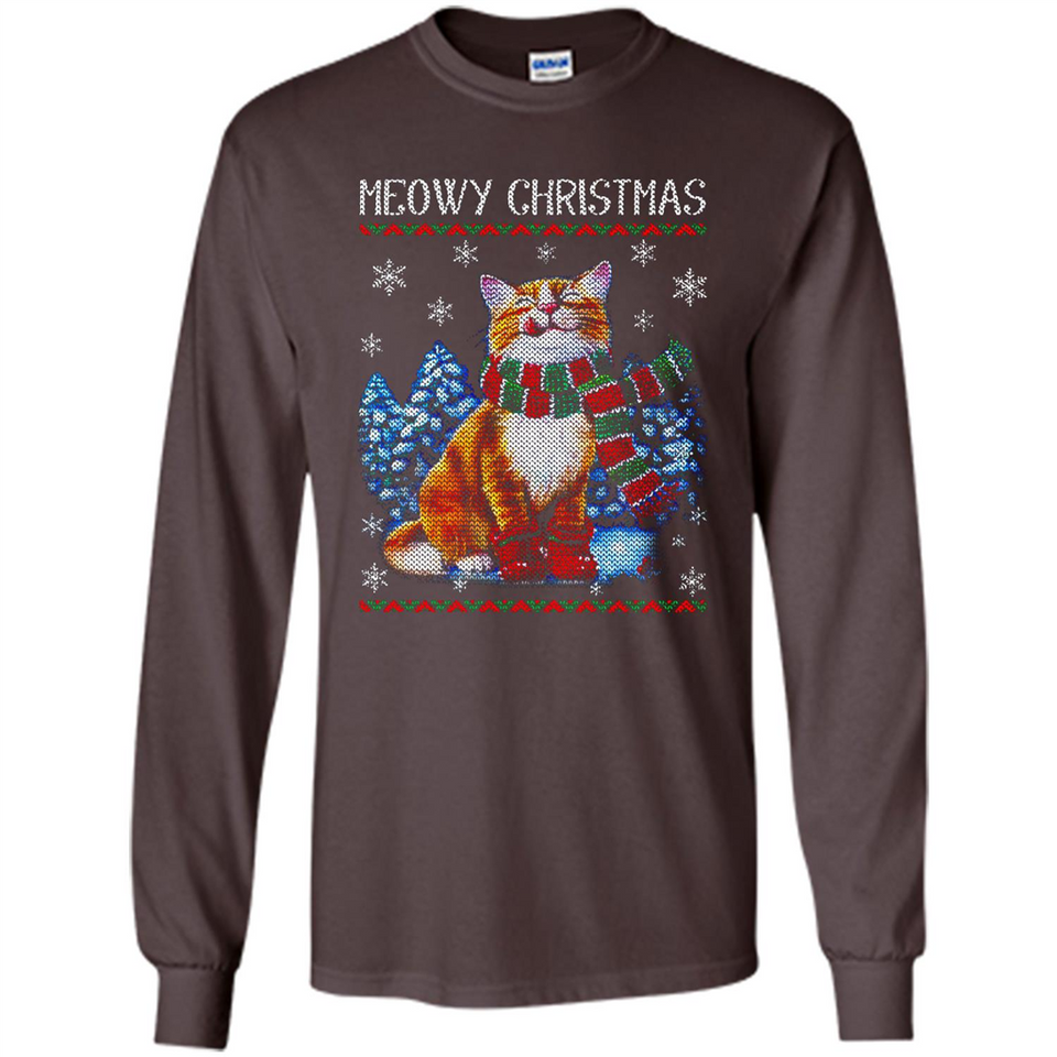 Christmas Ugly Sweater Cat With Christmas Meowy Chritstmas - Long Sleeve T-Shirt
