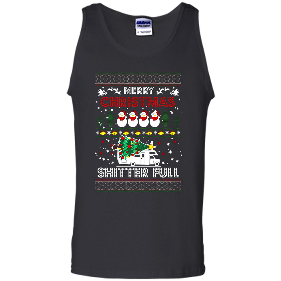 Merry Christmas Shitter Full Christmas Tree Snowman Sweater PINGPONG - Tank Top