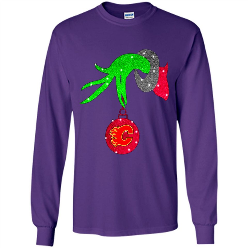 GRINCH HAND HOLDING CALGARY FLAMES GLITTER CHRISTMAS PINGPONG