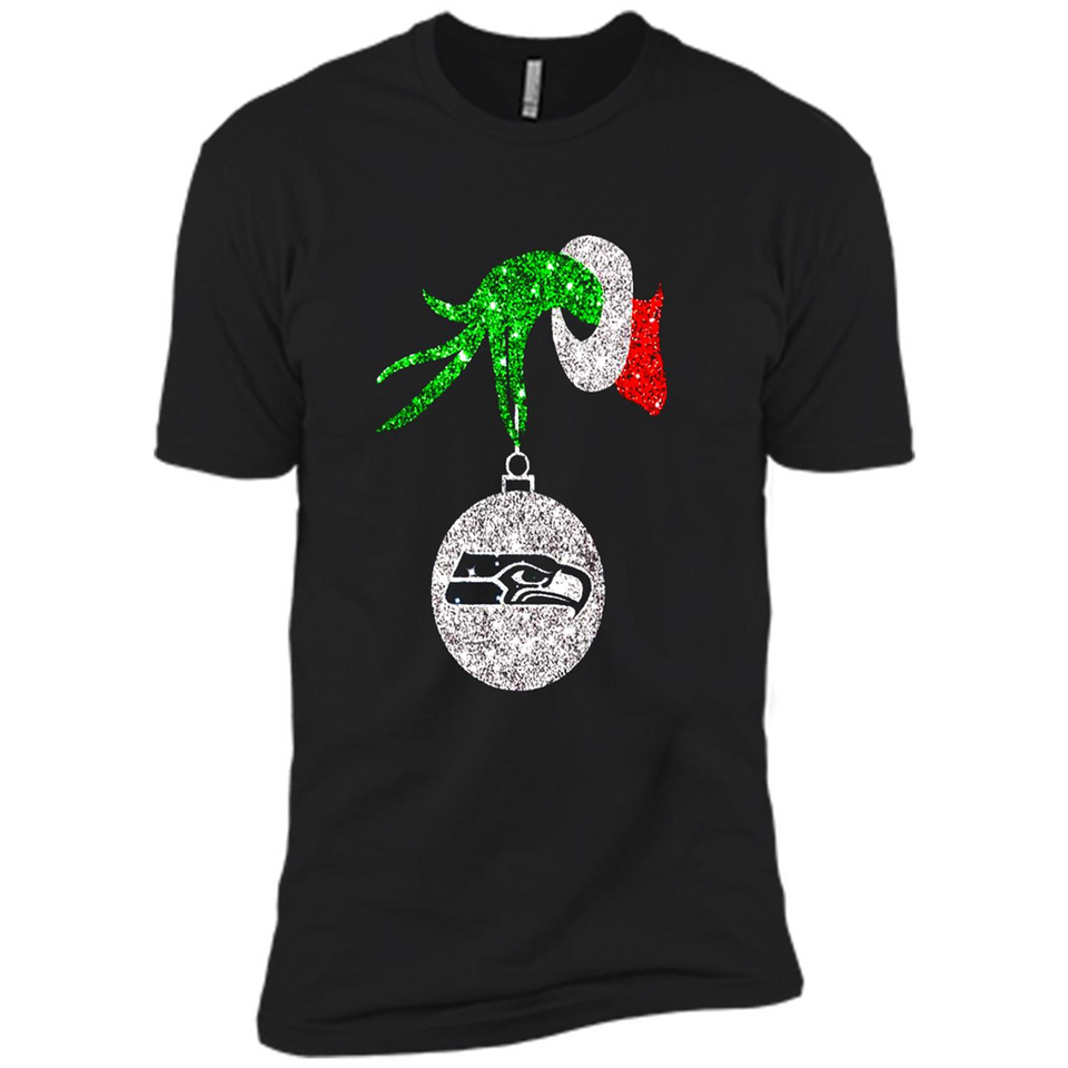 Funny Seattle Seahawks Glitter Grinch Monogram Ornament Christmas Gift - Premium Short Sleeve T-Shirt