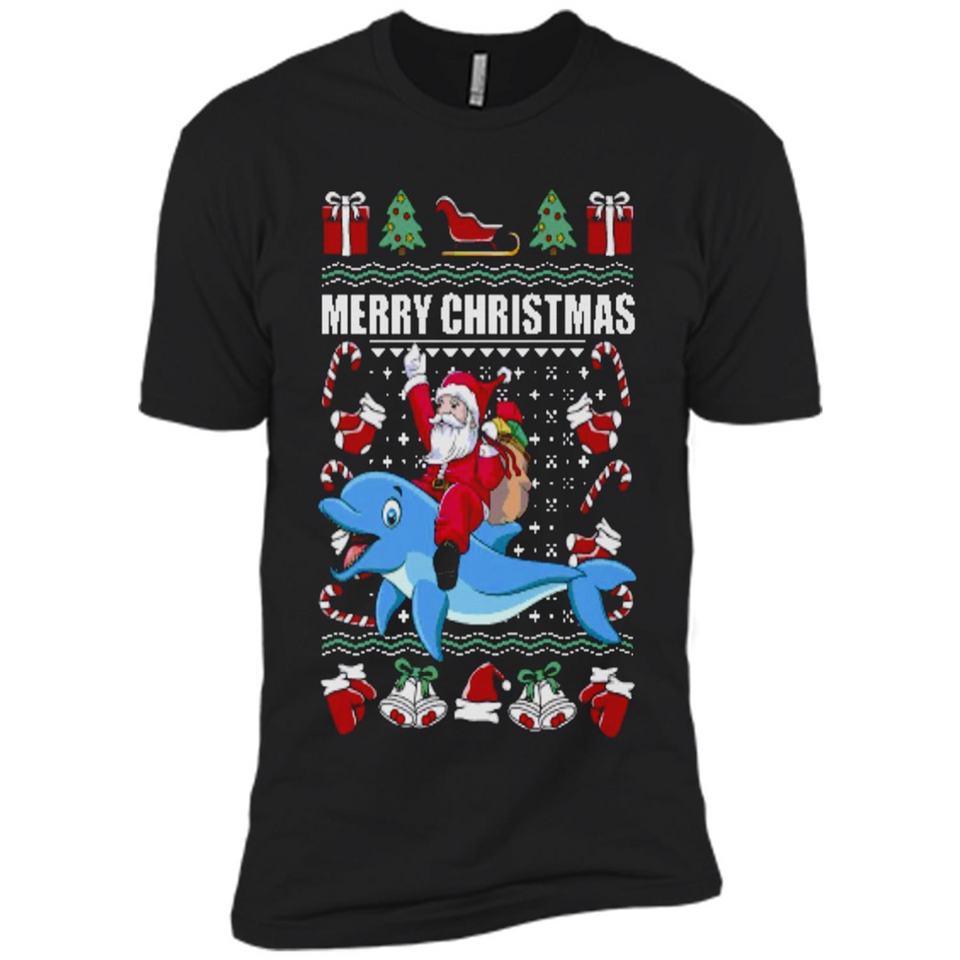 Ugly Christmas Santa Riding Dolphin - Premium Short Sleeve T-Shirt