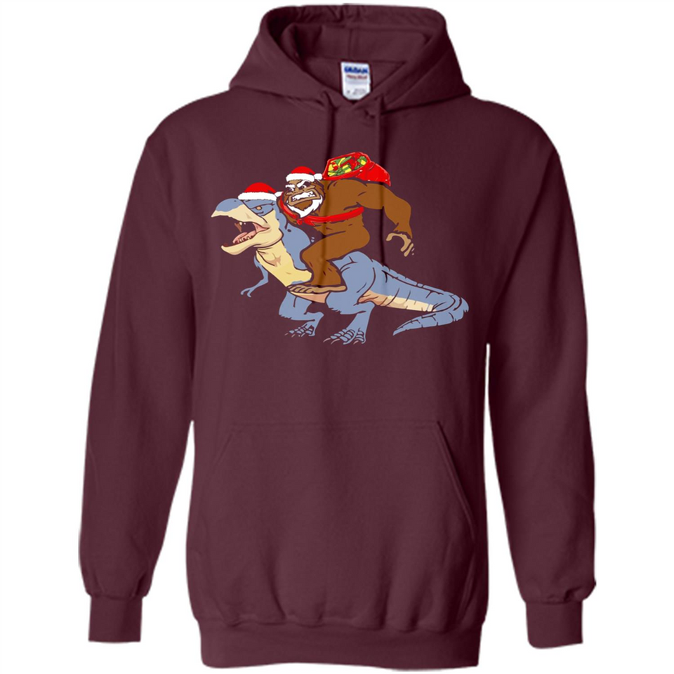 Bigfoot Riding Dinosaurus T-Shirt Funny Bigfoot Santa - Hoodie
