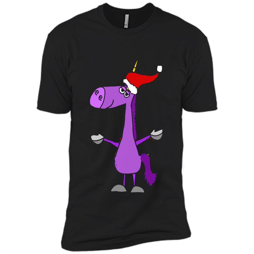 Funny Christmas Unicorn in Santa Hat - Premium Short Sleeve T-Shirt