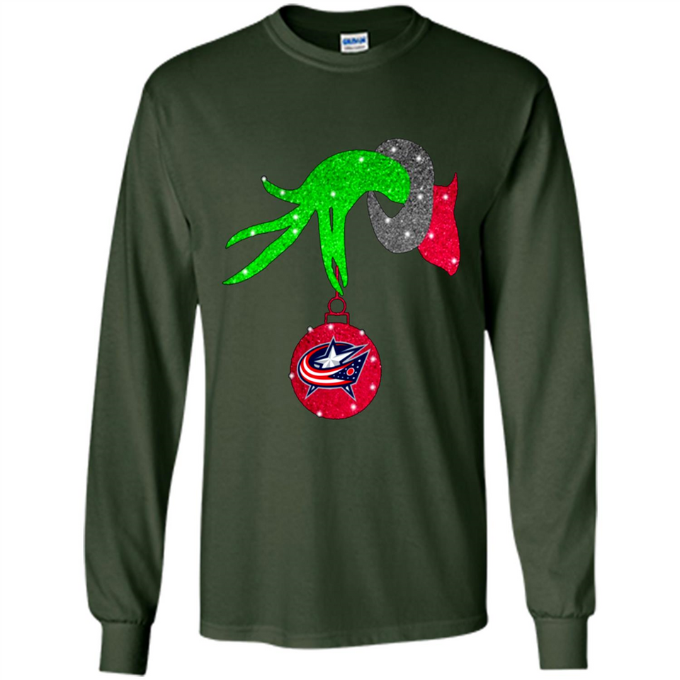 GRINCH HAND HOLDING COLUMBUS BLUE JACKETS GLITTER CHRISTMAS PINGPONG