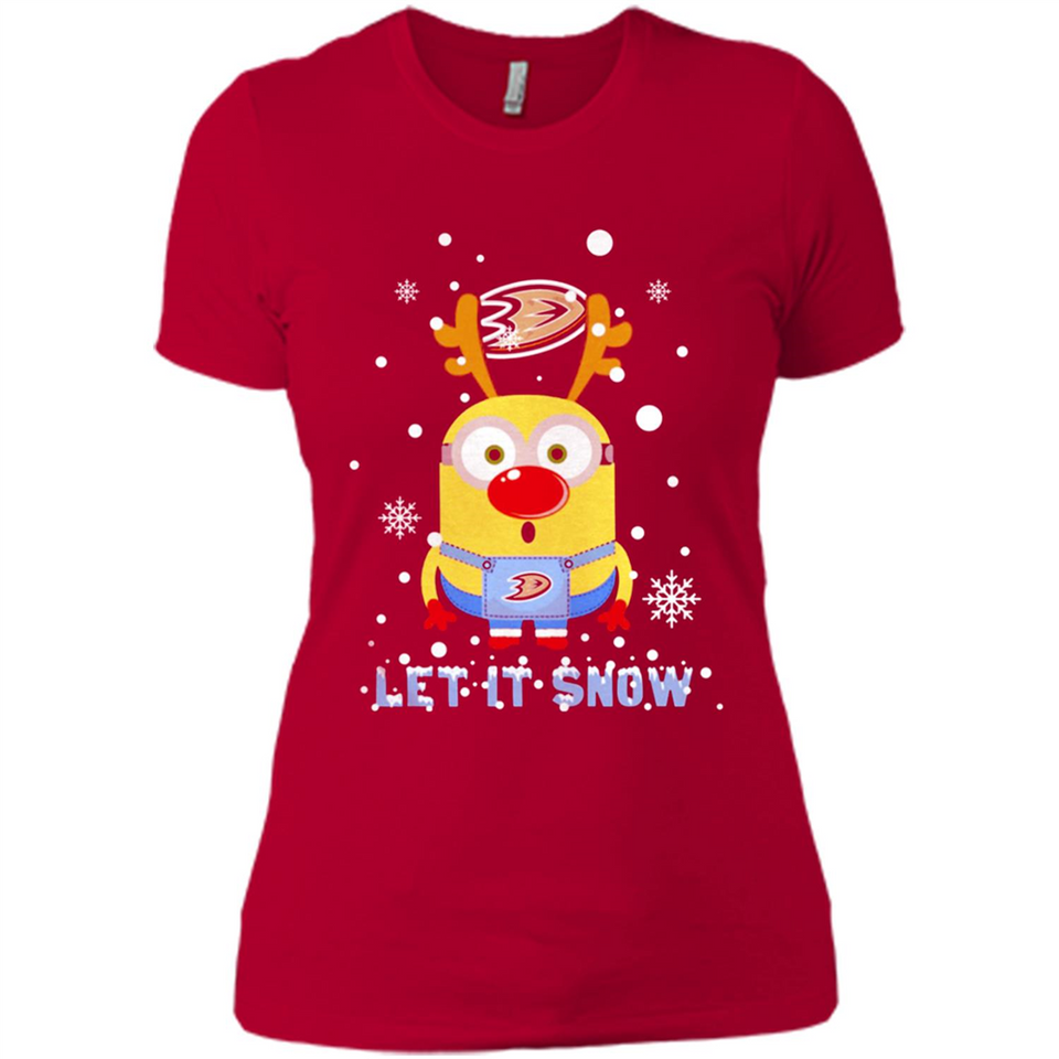 Minion Anaheim Ducks Ugly Christmas Sweater Let it Snow - Ladies' Boyfriend T-Shirt