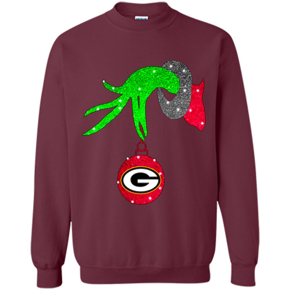 GRINCH HAND HOLDING GREEN BAY PACKERS GLITTER CHRISTMAS PINGPONG
