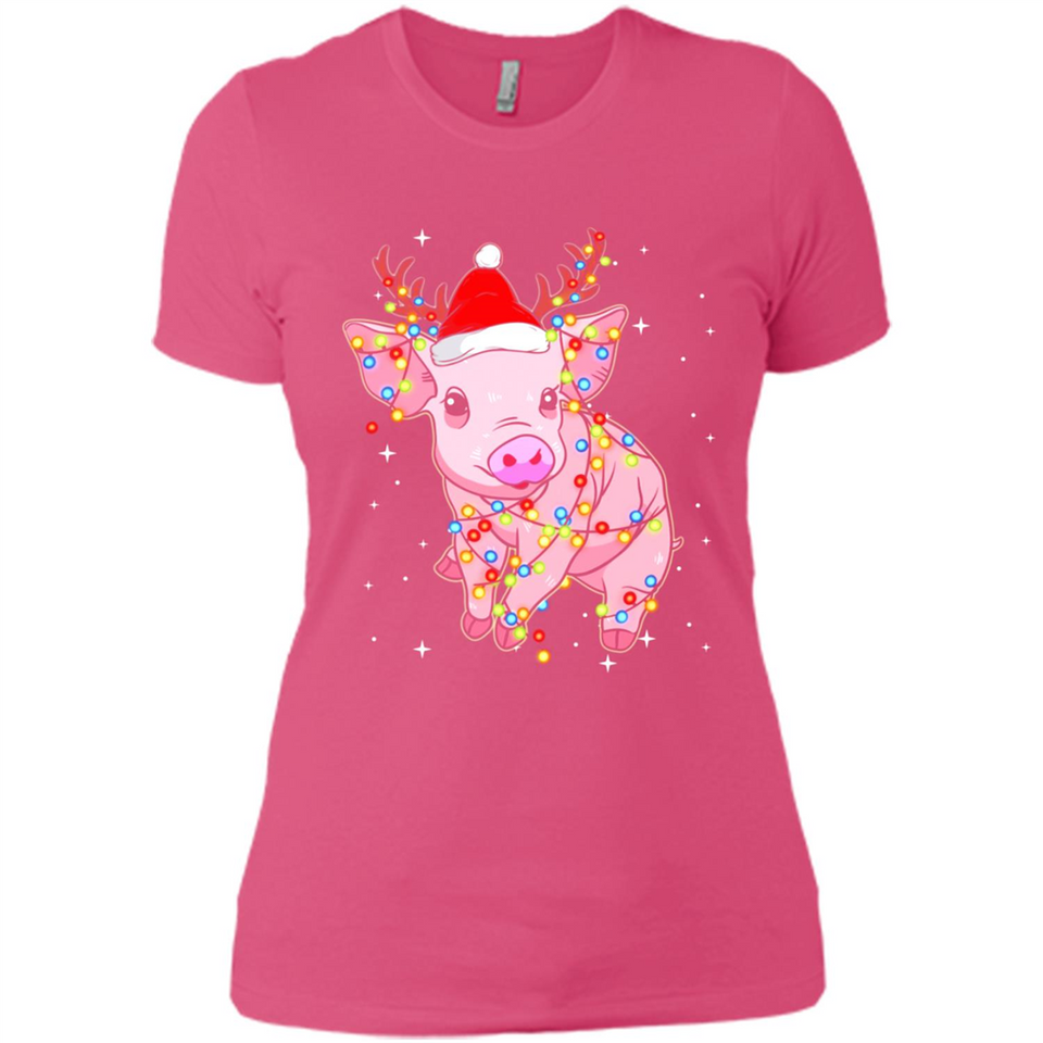 Christmas Lights Pig Wearing Santa Hat Funny Xmas - Ladies' Boyfriend T-Shirt
