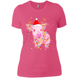 Christmas Lights Pig Wearing Santa Hat Funny Xmas - Ladies' Boyfriend T-Shirt