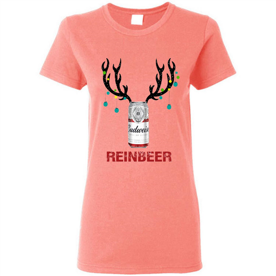 Budweiser Reinbeer Funny Beer Reindeer Christmas Sweatshirt - Ladies Short-Sleeve