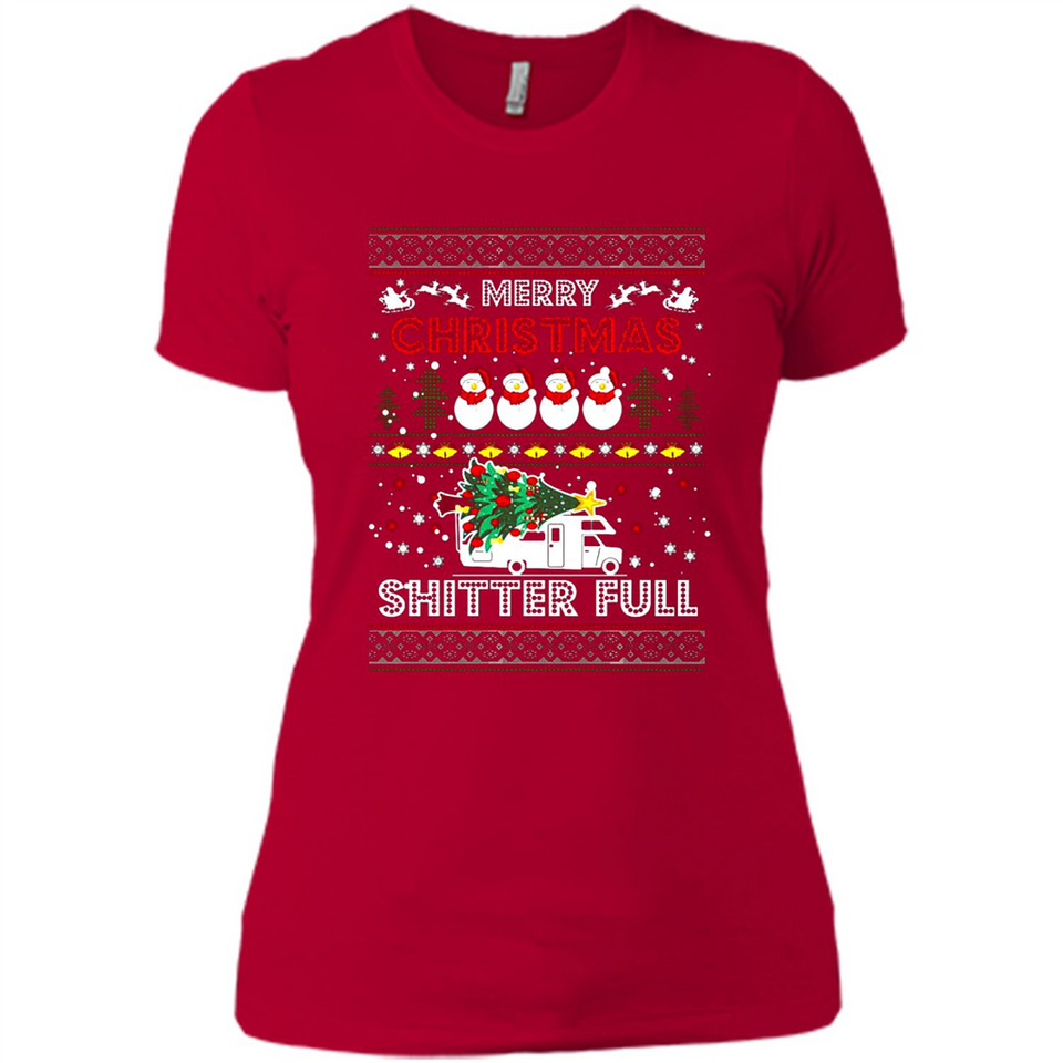 Merry Christmas Shitter Full Christmas Tree Snowman Sweater PINGPONG - Ladies' Boyfriend T-Shirt