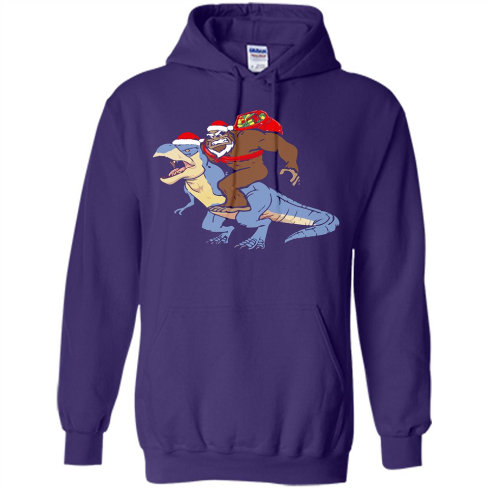 Bigfoot Riding Dinosaurus T-Shirt Funny Bigfoot Santa - Hoodie