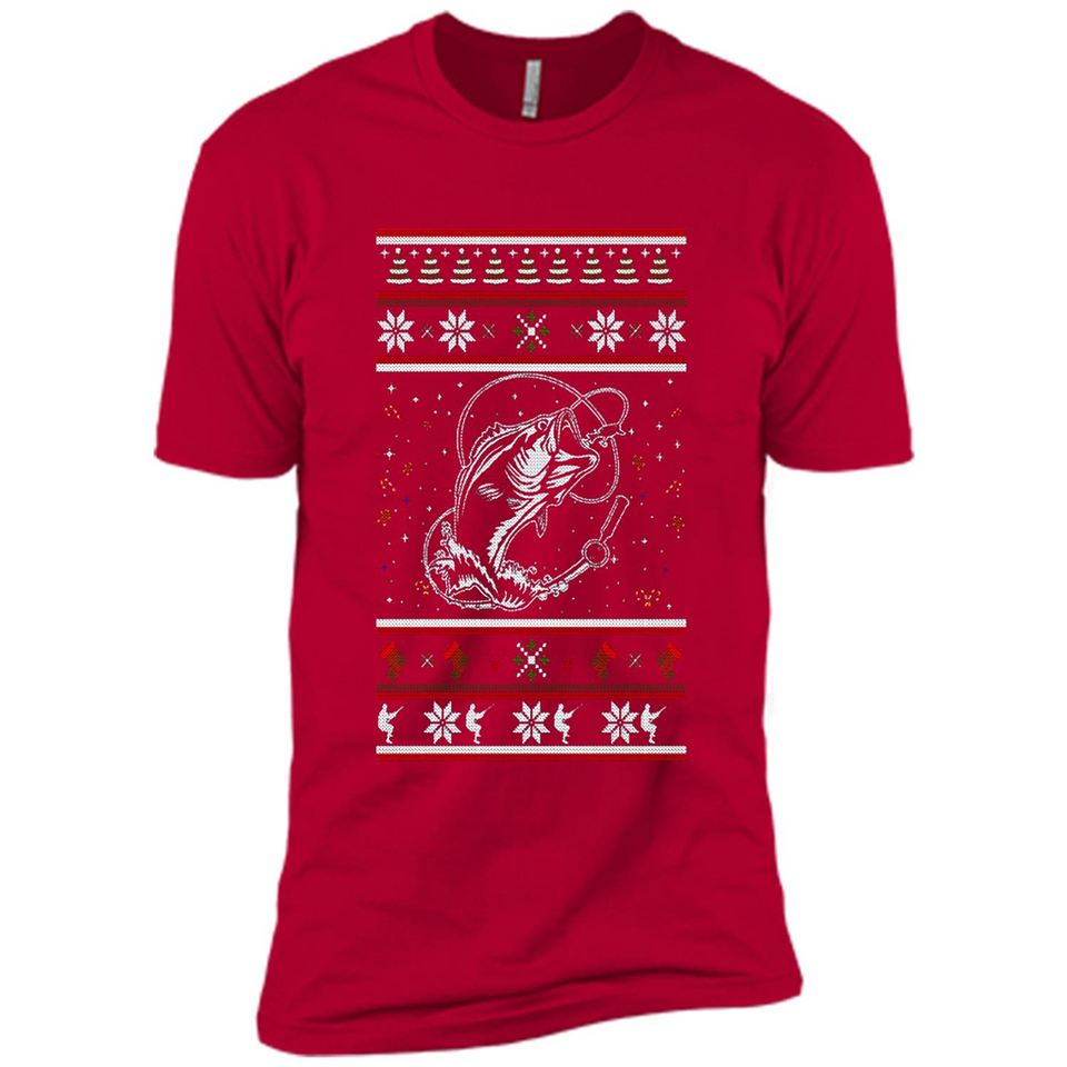 Christmas Ugly Sweater Fishing Ugly Christmas Sweater - Premium Short Sleeve T-Shirt